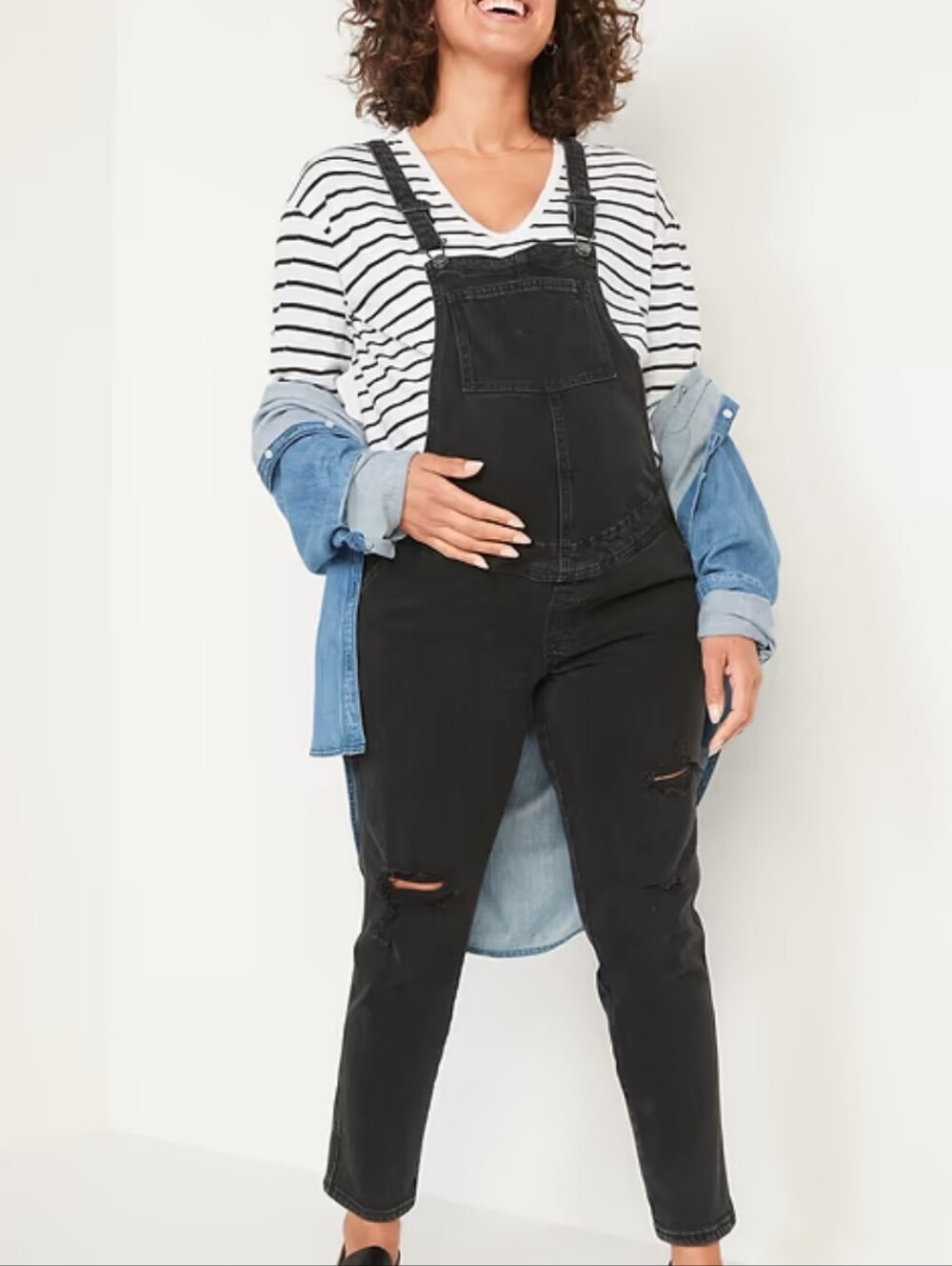 Old Navy Maternity Side Panel OG Straight Jean Overalls Size 8 Black Denim